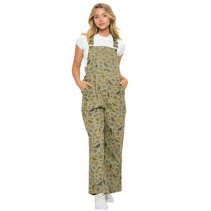 SM Wardrobe Bird Print Overalls S Sage Green 100% Cotton